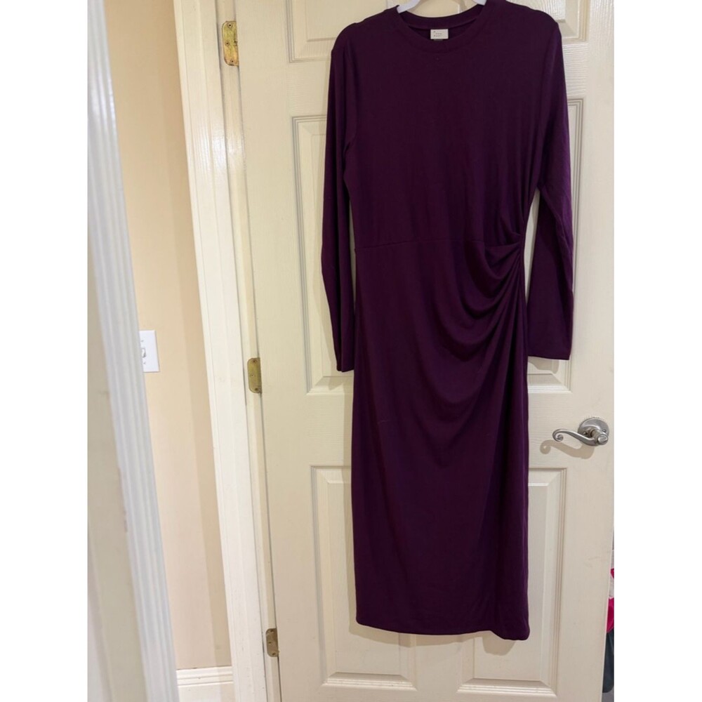 a new day Deep Plum Long Sleeve Side-Ruched Midi Dress